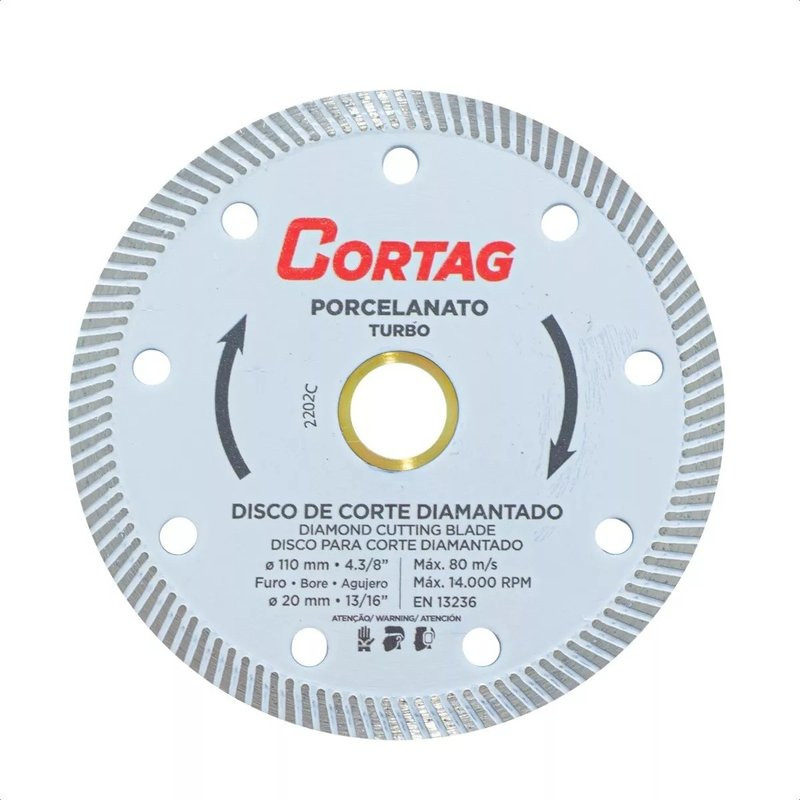 04 disco de corte diamantado turbo 110mm porcelanato cortag