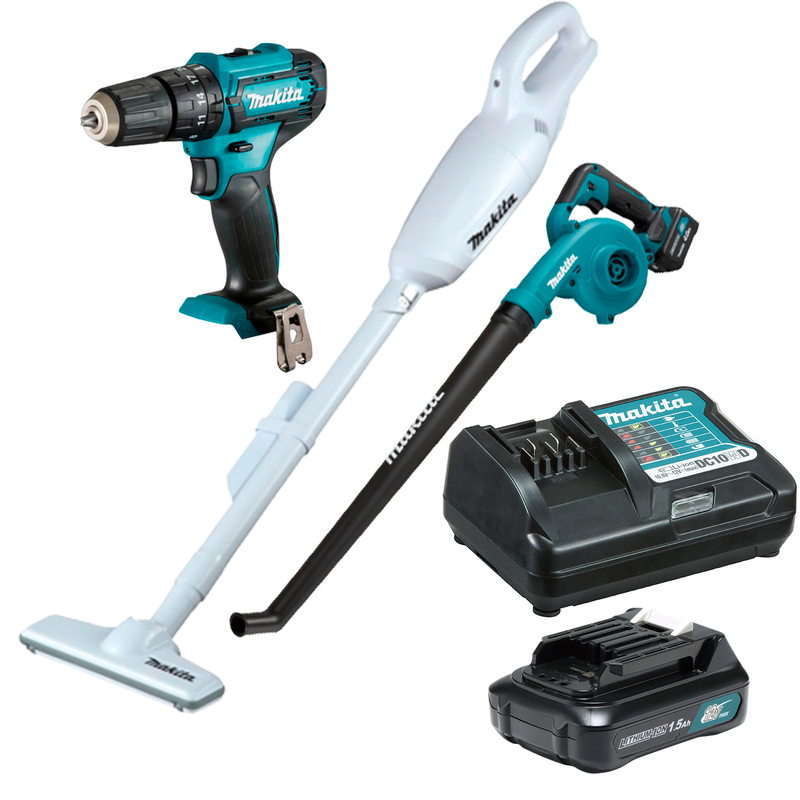 01 kit combo hp333d clx248sax aspirador e soprador bateria e carregador 12v makita