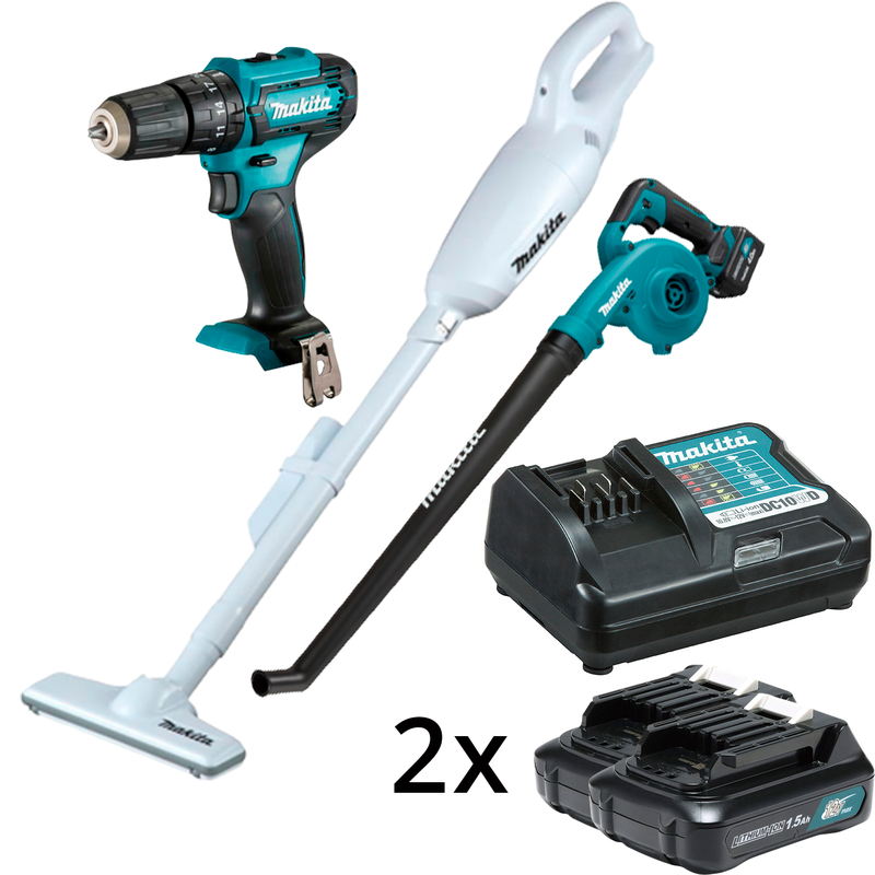 05 kit combo hp333d clx248sax aspirador e soprador bateria e carregador 12v makita
