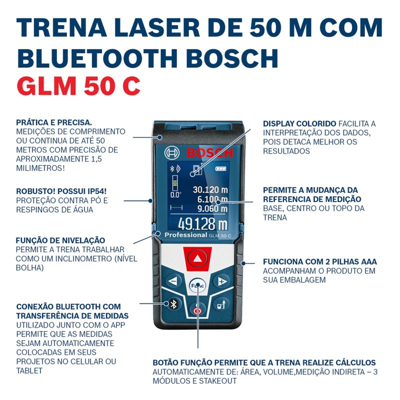 03 trena laser glm 50 c alcance 50m com bluetooth bosch
