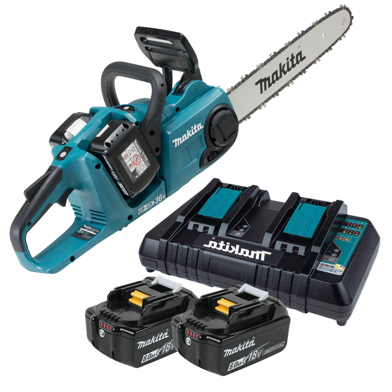 01 motosserra a bateria 18v com 2 baterias 6 0ah carregador duplo duc353z makita